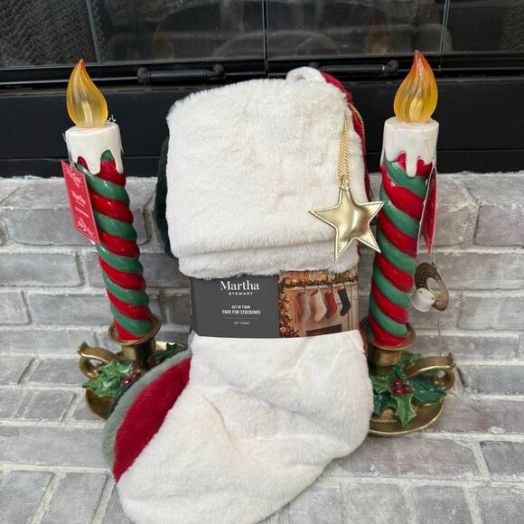 NWT Lot Of 4 Martha Stewart Faux Fur Christmas Stockings Set Red Green White OS - Picture 1 of 14